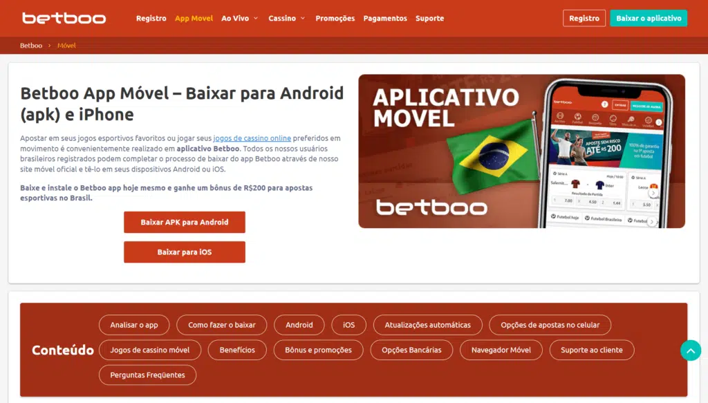 App do BETBOO Brasil